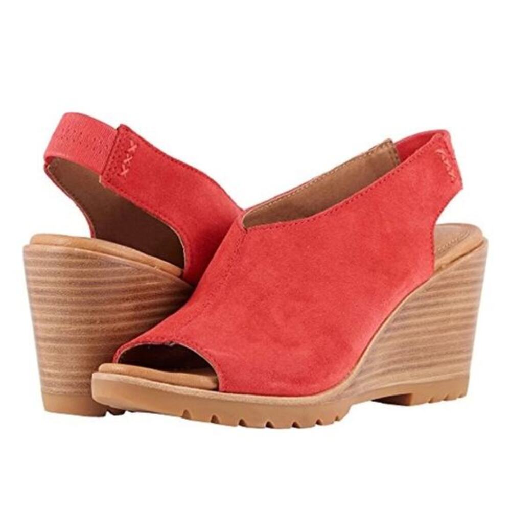 Sorel after hours slingback red suede leather Wedge Sandalas size 7